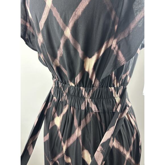 The Odells Seville Ruffle Maxi Dress Printed Tie Belt Pockets Black Size Small - Picture 8 of 16